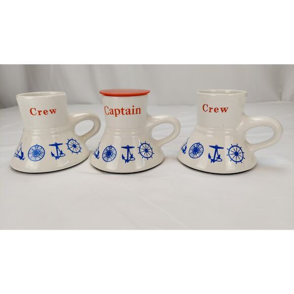 Feltman Langer 1984 No Spill Lot of 3 Captain and Crew Boating Mugs Cup - Picture 1 of 14
